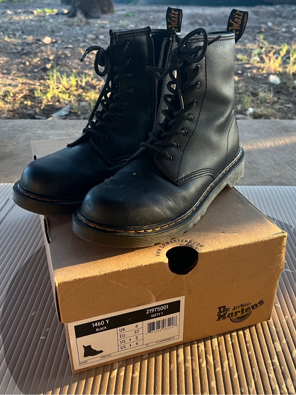 Dr. Martens Black Leather Lace-Up Boots with Side Zip